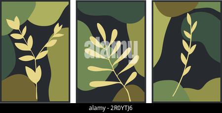 Botanischer Satz von Illustrationen mit abstrakten grünen Formen. Für Innendekoration, Druck und Design Stock Vektor