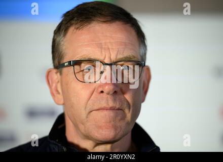 Trainer/Bundestrainer Alfred GISLASON (GER). Handball, Verlosung für die Europameisterschaft 2024 am 10. Mai 2023 in Düsseldorf. Stockfoto