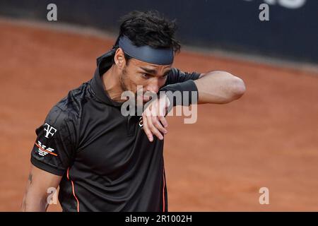 Rom, Italien. 10. Mai 2023. Fabio Fognini aus Italien während seines Spiels gegen Andy Murray aus Großbritannien beim Internazionali BNL d'Italia Tennis Turnier im Foro Italico in Rom am 10. Mai 2023. Kredit: Insidefoto di andrea staccioli/Alamy Live News Stockfoto