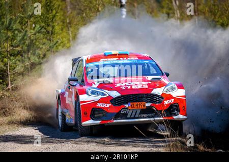 Tingsryd, Schweden, 10. Mai 2023 MRF Tyres Dealer Team und Team GN Motorsport während der Tests vor der FIA European Rally Championship in Polen. Pontus Tideman mit Mitfahrerin Julia Thulin Credit: PEO Mšller/Alamy Live News Stockfoto