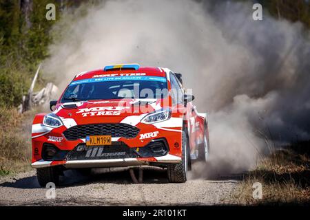 Tingsryd, Schweden, 10. Mai 2023 MRF Tyres Dealer Team und Team GN Motorsport während der Tests vor der FIA European Rally Championship in Polen. Pontus Tideman mit Mitfahrerin Julia Thulin Credit: PEO Mšller/Alamy Live News Stockfoto