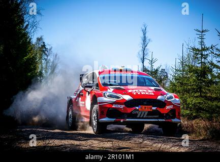 Tingsryd, Schweden, 10. Mai 2023 MRF Tyres Dealer Team und Team GN Motorsport während der Tests vor der FIA European Rally Championship in Polen. Pontus Tideman mit Mitfahrerin Julia Thulin Credit: PEO Mšller/Alamy Live News Stockfoto