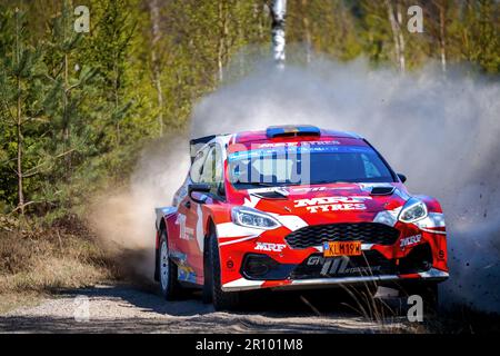 Tingsryd, Schweden, 10. Mai 2023 MRF Tyres Dealer Team und Team GN Motorsport während der Tests vor der FIA European Rally Championship in Polen. Pontus Tideman mit Mitfahrerin Julia Thulin Credit: PEO Mšller/Alamy Live News Stockfoto