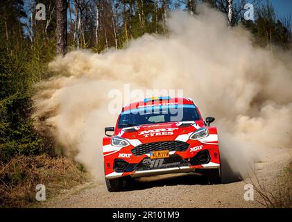 Tingsryd, Schweden, 10. Mai 2023 MRF Tyres Dealer Team und Team GN Motorsport während der Tests vor der FIA European Rally Championship in Polen. Pontus Tideman mit Mitfahrerin Julia Thulin Credit: PEO Mšller/Alamy Live News Stockfoto