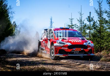 Tingsryd, Schweden, 10. Mai 2023 MRF Tyres Dealer Team und Team GN Motorsport während der Tests vor der FIA European Rally Championship in Polen. Pontus Tideman mit Mitfahrerin Julia Thulin Credit: PEO Mšller/Alamy Live News Stockfoto