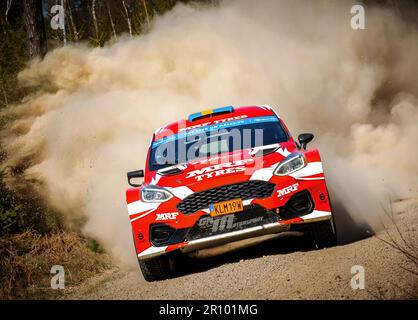 Tingsryd, Schweden, 10. Mai 2023 MRF Tyres Dealer Team und Team GN Motorsport während der Tests vor der FIA European Rally Championship in Polen. Pontus Tideman mit Mitfahrerin Julia Thulin Credit: PEO Mšller/Alamy Live News Stockfoto