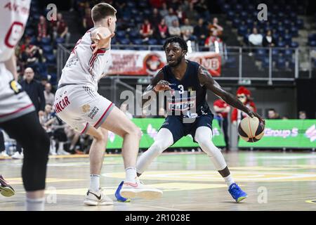 Antwerpen, Belgien. 10. Mai 2023. Limburgs Myles Cale in Aktion während eines Basketballspiels zwischen den Antwerpen Giants und Limburg United, das am Mittwoch, den 10. Mai 2023 in Antwerpen stattfand, dem ersten Spiel im Halbfinale der „BNXT League“-Korbmeisterschaft der belgischen First Division. BELGA FOTO TOM GOYVAERTS Kredit: Belga News Agency/Alamy Live News Stockfoto