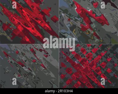 Rot-graue, diagonale Spritzer – strukturiertes Set für Ihre Kompositionen. Wunderschöne dunkle Hintergründe für Modetrends, Poster, Geschäftskonzepte, Stoffe Stockfoto