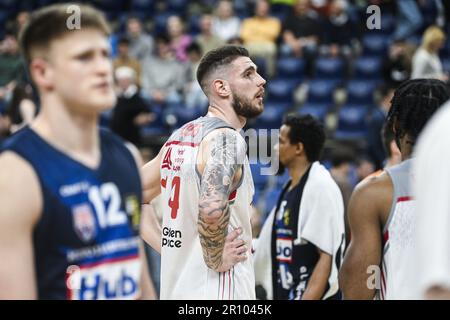 Antwerpen, Belgien. 10. Mai 2023. Antwerpens Roby Rogiers zeigt seine Niederlage nach einem Basketballspiel zwischen den Antwerpen Giants und Limburg United, das am Mittwoch, den 10. Mai 2023 in Antwerpen stattfand, dem ersten Spiel im Halbfinale der „BNXT League“-Korbmeisterschaft der belgischen First Division. BELGA FOTO TOM GOYVAERTS Kredit: Belga News Agency/Alamy Live News Stockfoto