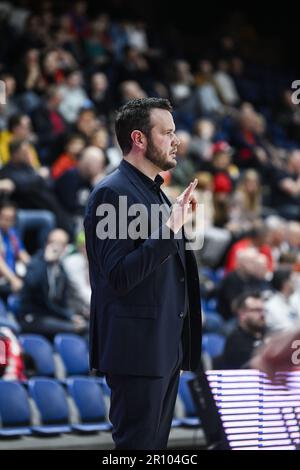 Antwerpen, Belgien. 10. Mai 2023. Der Cheftrainer von Limburg, Raymond Westphalen, zeigte sich während eines Basketballspiels zwischen den Antwerpen Giants und Limburg United am Mittwoch, den 10. Mai 2023 in Antwerpen, dem ersten Spiel im Halbfinale der „BNXT League“-Korbmeisterschaft der belgischen First Division. BELGA FOTO TOM GOYVAERTS Kredit: Belga News Agency/Alamy Live News Stockfoto