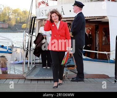 Königin Silvia kommt zu einem besonderen Abend für die Welt-Kinderstiftung in Gröna Lund in Stockholm, Schweden, 10. Mai 2023. Foto: Lars Hög Stockfoto