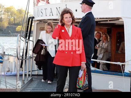 Königin Silvia kommt zu einem besonderen Abend für die Welt-Kinderstiftung in Gröna Lund in Stockholm, Schweden, 10. Mai 2023. Foto: Lars Hög Stockfoto