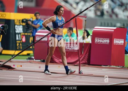 Jennifer SUHR nimmt an der Stabhochschule bei den Athletik-Weltmeisterschaften 2019 in Doha Teil. Stockfoto