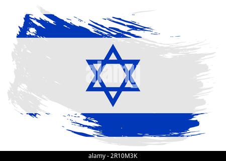 Israelischer Vektorhintergrund für Pinselstrich-Flaggen. Handgezeichnetes israelisches, isoliertes Banner im Grunge-Stil. Stock Vektor