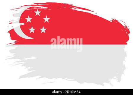 Singapur Pinselstrich Flaggenvektorhintergrund. Handgezeichnetes isoliertes Banner im Singapurischen Grunge-Stil. Stock Vektor