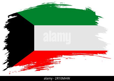 Hintergrund des Kuwait-Pinselstrichs mit Flaggenvektoren. Handgezeichnetes isoliertes Banner im kuwaitischen Grunge-Stil. Stock Vektor