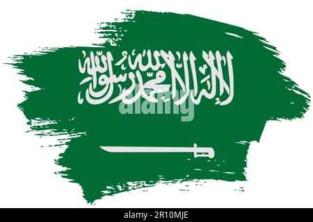 Saudi-Arabien-Pinsel-Strich-Flaggen-Vektorhintergrund. Handgezeichnetes isoliertes Banner im Grunge-Stil YYY. Stock Vektor