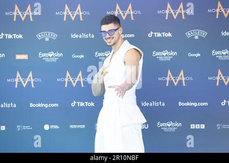 Der Liverpool 2023 Türkisfarbene Teppich ... Die Künstler des Eurovision Song Contest 2023 , die an der Turquoise Carpet Veranstaltung in St. George's Hall , Liverpool , teilnahmen . Stockfoto