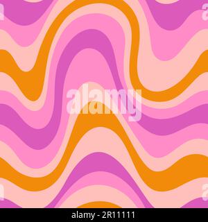 Groovy Waves Nahtloses Muster. Psychedelischer, abstrakter, geschwungener Vektorhintergrund im 1970er Hippie Retro-Stil für den Druck auf Textilien, Geschenkpapier, Stock Vektor