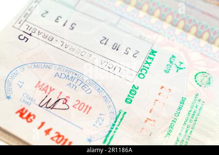 Detail der Passport-Seite mit internationalen Einreisevisum Stockfoto