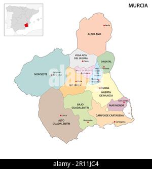 Verwaltungskarte der Regionen der spanischen Autonomen Gemeinschaft Murcia Stockfoto