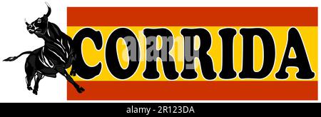 Spanische Flagge mit Bullen und Buchstaben Stockfoto
