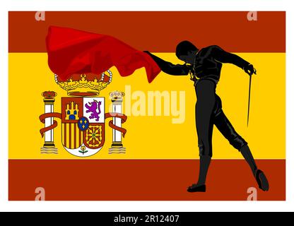 Spanische Flagge mit Matador Stockfoto
