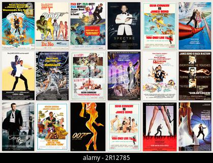 James Bond 007 alte Retro-Film-Poster, Sammlung authentischer klassischer Kinowerbung Stockfoto