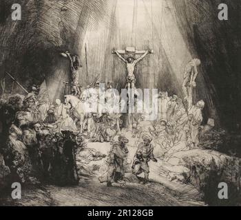 Kreuzigung, Hinrichtung von Jesus von Nazareth, Christus, Karfreitag, Golgotha, 1653, Rembrandt van Rijn, historische, digital restaurierte Reproduktion eines Originals aus dem 19. Jahrhundert. Stockfoto