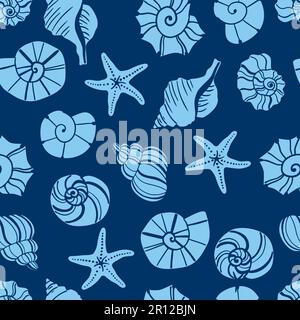 Nahtloses Muster mit handgezeichneten Muscheln. Hervorragend geeignet für Textil-Vektorabbildungen Stock Vektor