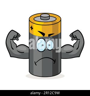 Cartoon-Charakter einer Batterie mit muskulösen Armen Stock Vektor