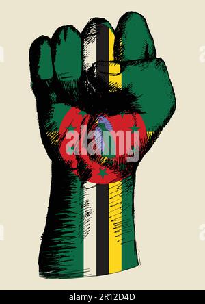 Skizzendarstellung einer Faust mit Dominica Insignia Stock Vektor