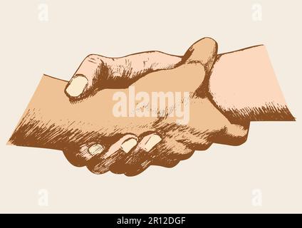 Skizzendarstellung von zwei Händen, die sich stark halten Stock Vektor