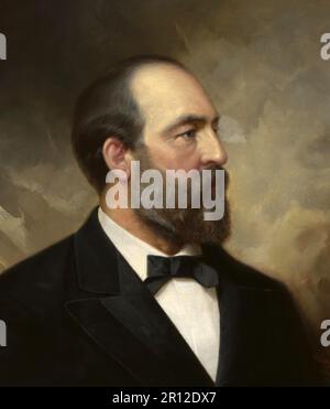 James Abram Garfield (19. November 1831 - 19. September 1881) war vom 4. März 1881 bis zu seinem Tod als Folge des Attentats ein amerikanischer Politiker und 20. Präsident der Vereinigten Staaten, historische, digital restaurierte Reproduktion eines Originals aus dem 19. Jahrhundert Stockfoto