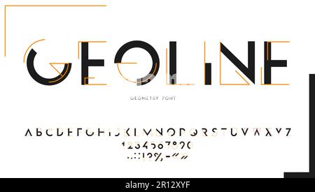 Schriftart, Schriftart, Schriftart für geometrische Linien. Vector sans-serifenlose Typographiesymbole mit geraden Linien und minimalen Kurven, modernes, klares Aussehen, Konturformen. Stock Vektor