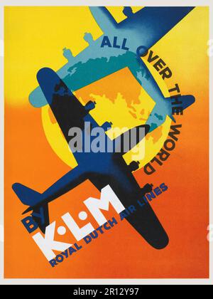 Überall auf der Welt von KLM. Royal Dutch Airlines. Künstler unbekannt. Poster in den 1930er Jahren in den Niederlanden veröffentlicht. Stockfoto