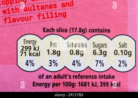 Nährwertangaben Referenzinformationen zur Aufnahme auf dem Karton Go ahead Yoghurt Breaks Strawberry Stockfoto