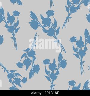 Botanisches Nahtmuster mit Blütensilhouetten. Einfache Formen. Schwarzweiß. Vektorhintergrund. Stock Vektor