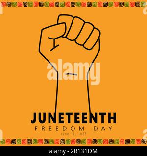 Karte für Juneteenth Freedom Day. Umrissene geballte Fäuste. Feier Freiheit, Emanzipationstag am 19. juni, nationaler Unabhängigkeitstag, afroamerikanischer His Stock Vektor