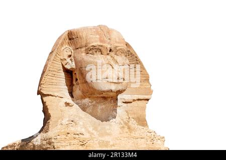 Große antike Sphinx isoliert auf weißem Hintergrund Stockfoto