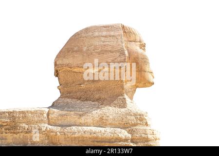 Große alte Sphinx isoliert auf weißem Hintergrund. Seitenansicht Stockfoto