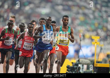 Telahun Haile Bekele nimmt an den 5000 Metern der Leichtathletik-Weltmeisterschaft 2019 in Doha Teil. Stockfoto