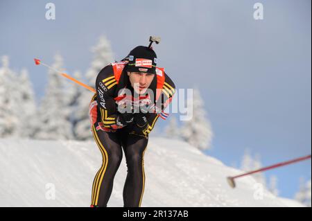 Arnd Peiffer, Aktion Biathlon, 4x 7, 5 KM Staffel der Herren am 13.12.2009 in Hochfilzen. Stockfoto