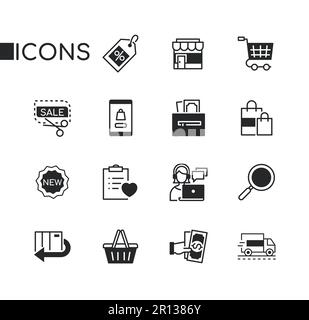 Einkaufen und Rabatte – eine Reihe von Symbolen im Liniendesign Stock Vektor