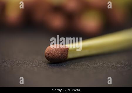 Matchstick Kopf, Nahaufnahme Makro mit flachem Freiheitsgrad. Stockfoto