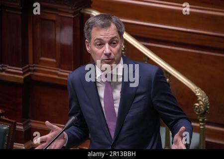 Brüssel, Belgien. 11. Mai 2023. Premierminister Alexander De Croo nahm am Donnerstag, den 11. Mai 2023, auf einer Plenarsitzung der Kammer im Bundesparlament in Brüssel ein Bild auf. BELGA FOTO NICOLAS MAETERLINCK Kredit: Belga News Agency/Alamy Live News Stockfoto