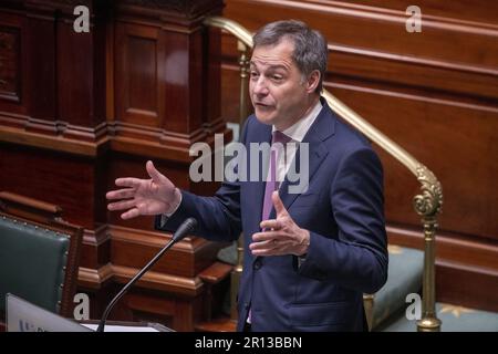 Brüssel, Belgien. 11. Mai 2023. Premierminister Alexander De Croo nahm am Donnerstag, den 11. Mai 2023, auf einer Plenarsitzung der Kammer im Bundesparlament in Brüssel ein Bild auf. BELGA FOTO NICOLAS MAETERLINCK Kredit: Belga News Agency/Alamy Live News Stockfoto