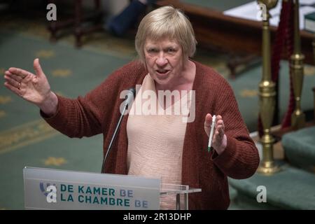 Brüssel, Belgien. 11. Mai 2023. Maria Vindevoghel VON PVDA/PTB auf einer Plenarsitzung der Kammer im Bundesparlament am Donnerstag, den 11. Mai 2023 in Brüssel. BELGA FOTO NICOLAS MAETERLINCK Kredit: Belga News Agency/Alamy Live News Stockfoto