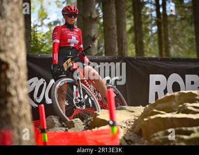 Morave, Tschechische Republik, 11. Mai 2023. Schweizer Mountainbiker Alessandra Keller während eines Trainings vor der Mountain Bike Weltmeisterschaft in Nove Mesto na Morave, Tschechische Republik, 11. Mai 2023. (CTK Photo/Lubos Pavlicek) Stockfoto