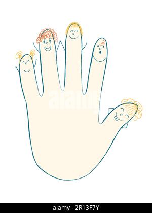 Kinder geben die Farbe mit fröhlichen Gesichtern ab. Kindertag. Cartoon-Doodle. Stock Vektor